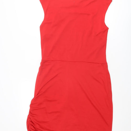 Zara Womens Red Polyester Shift Size L Boat Neck Pullover