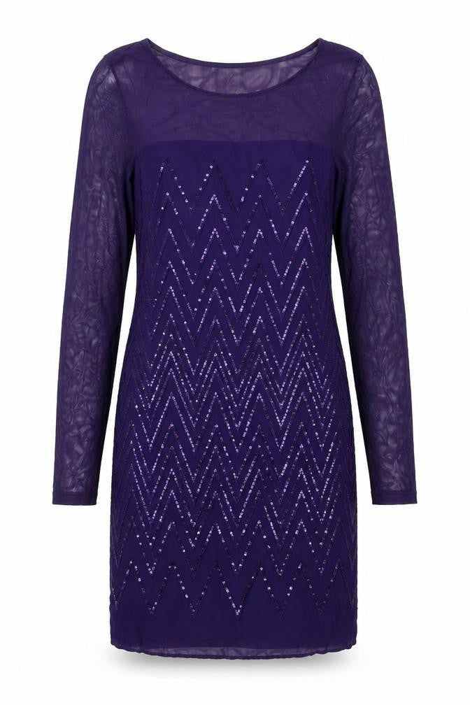Front view of Principles women’s purple geometric polyester shift, size UK 8, boat neck zip