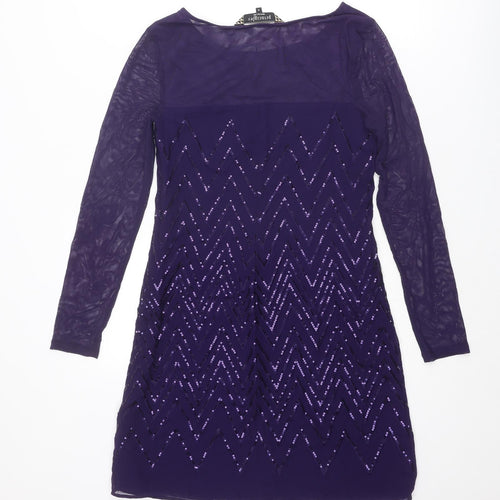 Principles Womens Purple Geometric Polyester Shift Size 8 Boat Neck Zip