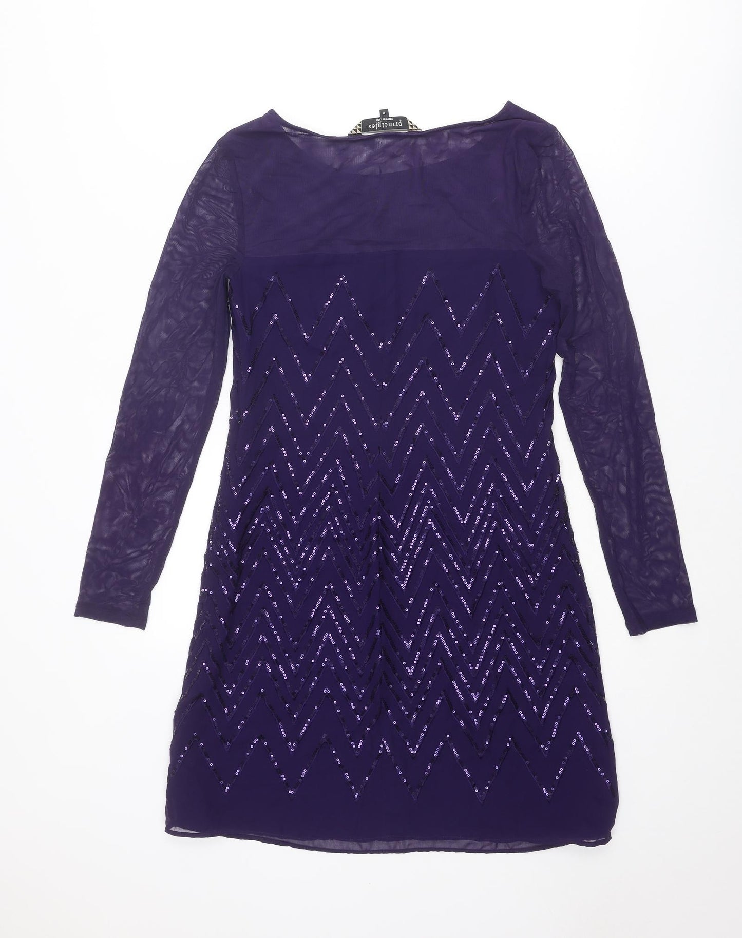 Principles Womens Purple Geometric Polyester Shift Size 8 Boat Neck Zip