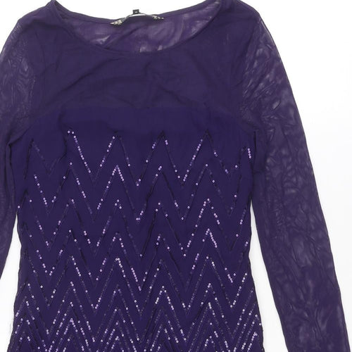 Principles Womens Purple Geometric Polyester Shift Size 8 Boat Neck Zip