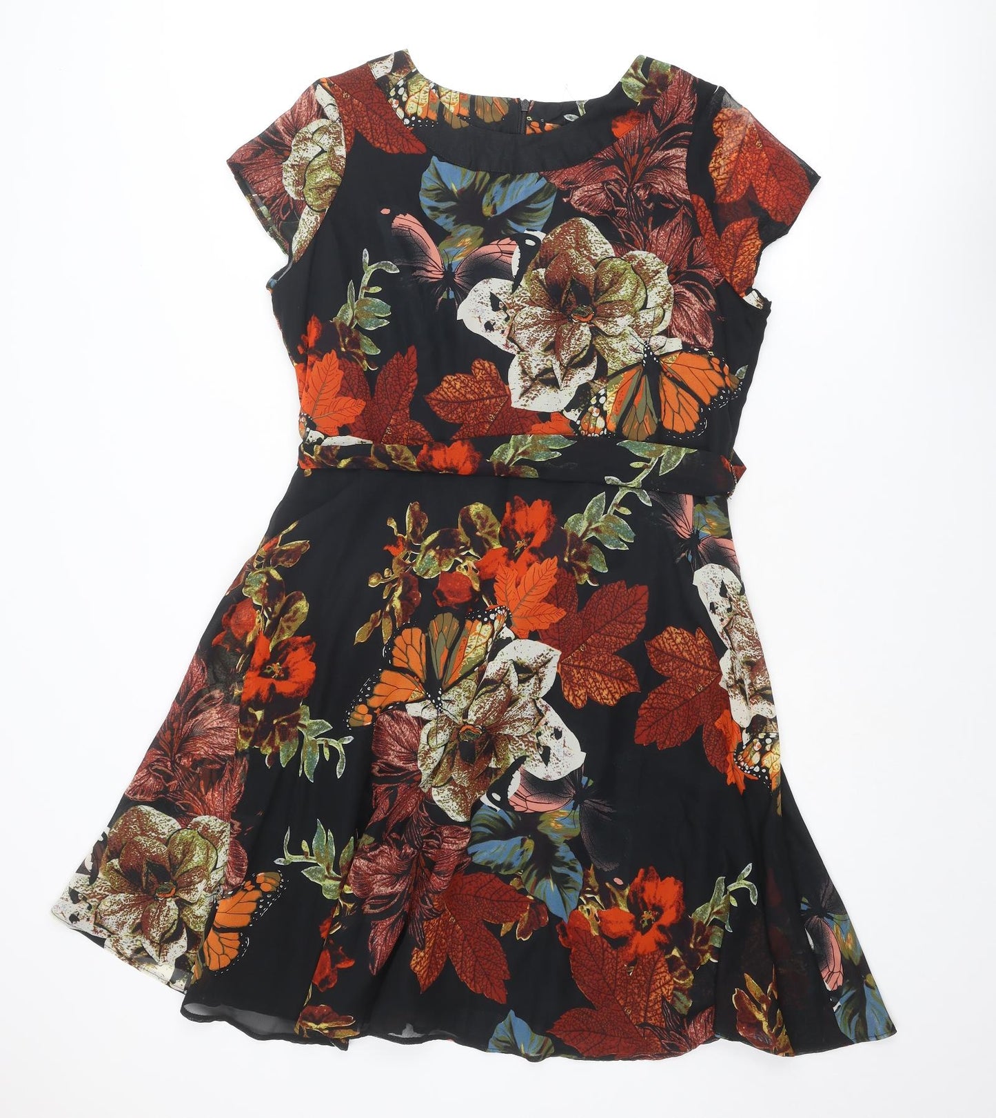 Wallis Womens Multicoloured Floral Polyester Fit & Flare Size 16 Boat Neck Zip