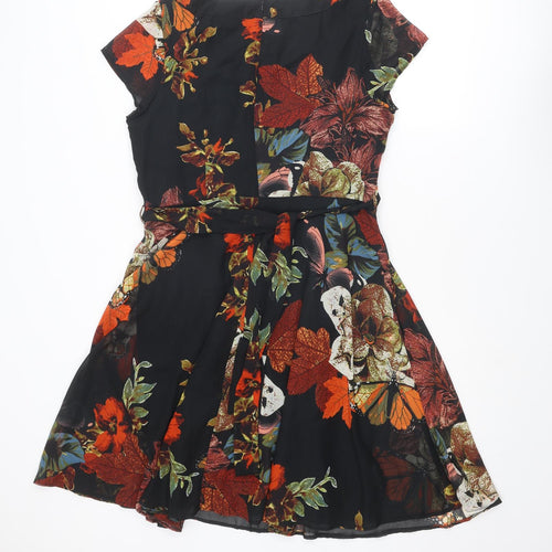 Wallis Womens Multicoloured Floral Polyester Fit & Flare Size 16 Boat Neck Zip