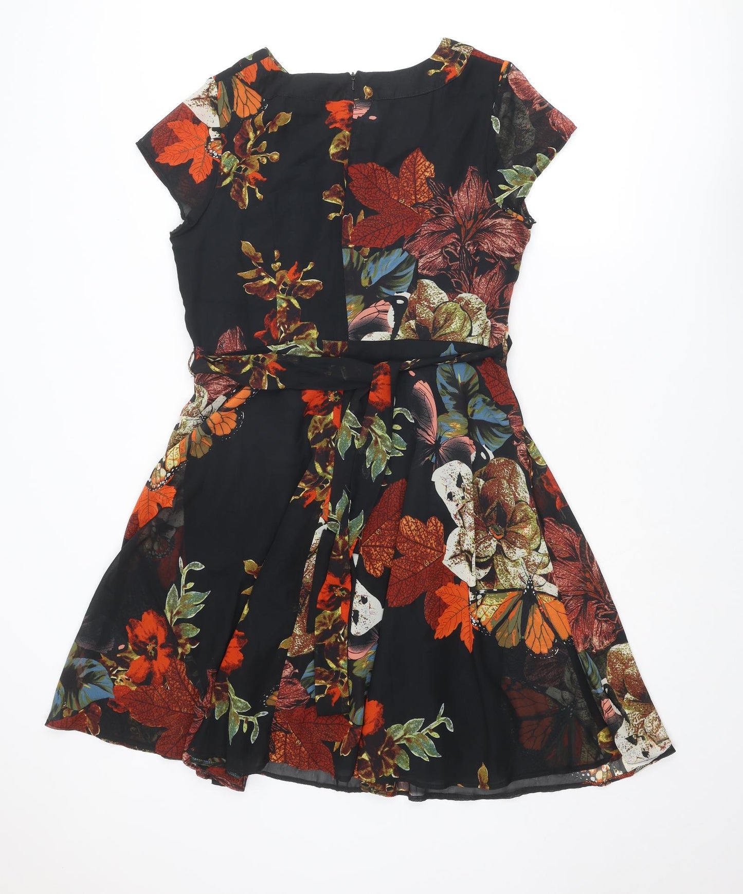 Wallis Womens Multicoloured Floral Polyester Fit & Flare Size 16 Boat Neck Zip