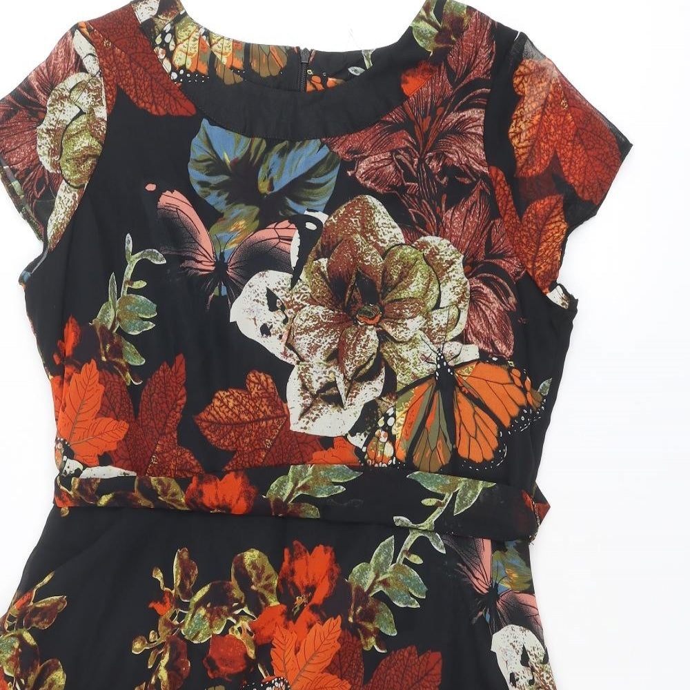 Wallis Womens Multicoloured Floral Polyester Fit & Flare Size 16 Boat Neck Zip