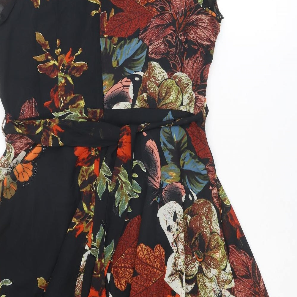 Wallis Womens Multicoloured Floral Polyester Fit & Flare Size 16 Boat Neck Zip