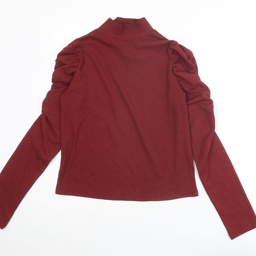 Select Womens Red Polyester Basic T-Shirt Size M Mock Neck - Ruched Sleeves