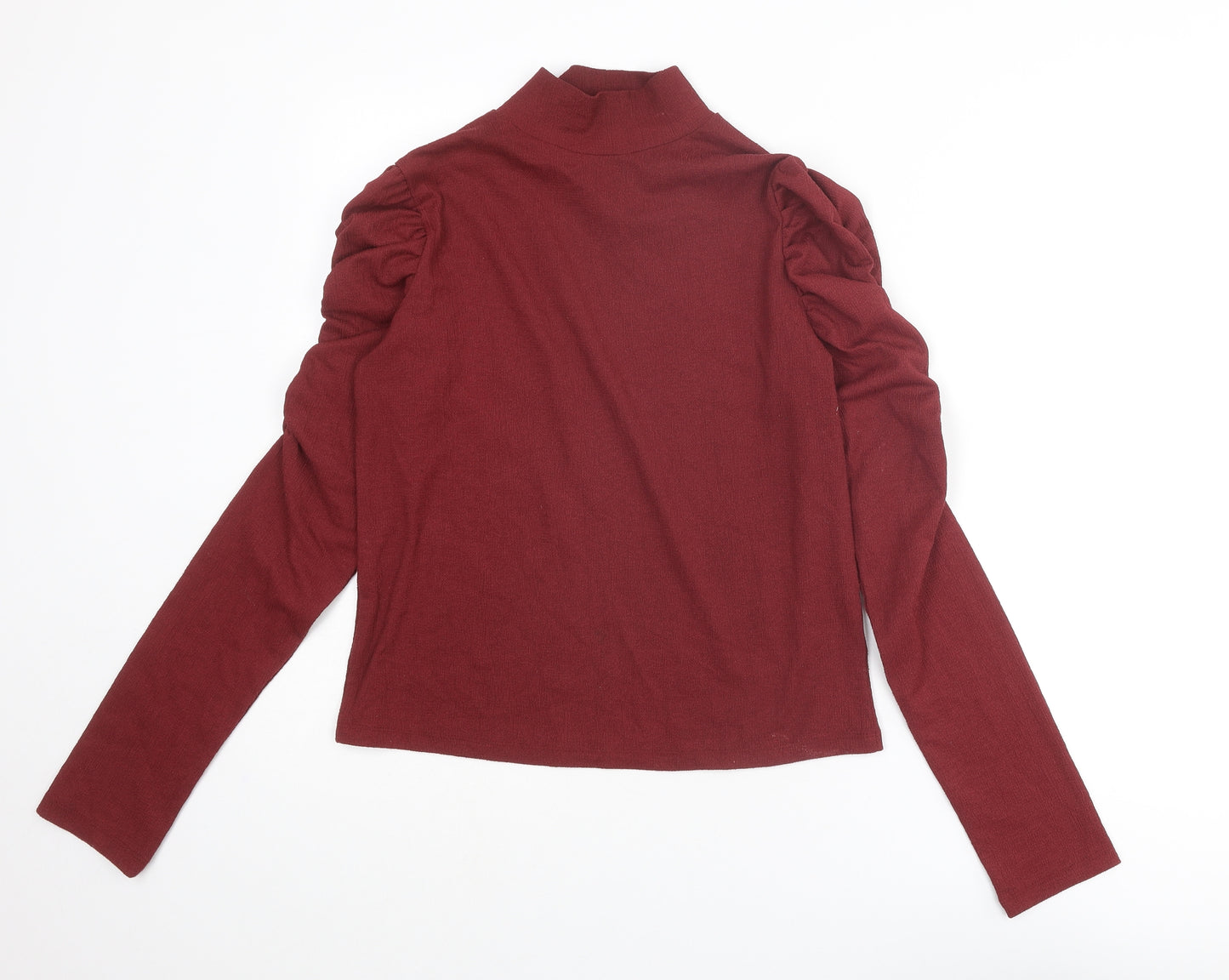 Select Womens Red Polyester Basic T-Shirt Size M Mock Neck - Ruched Sleeves