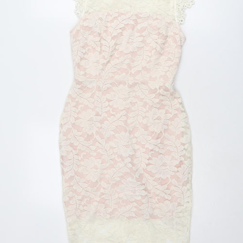 ASOS Womens Ivory Cotton Pencil Dress Size 8 Round Neck Zip