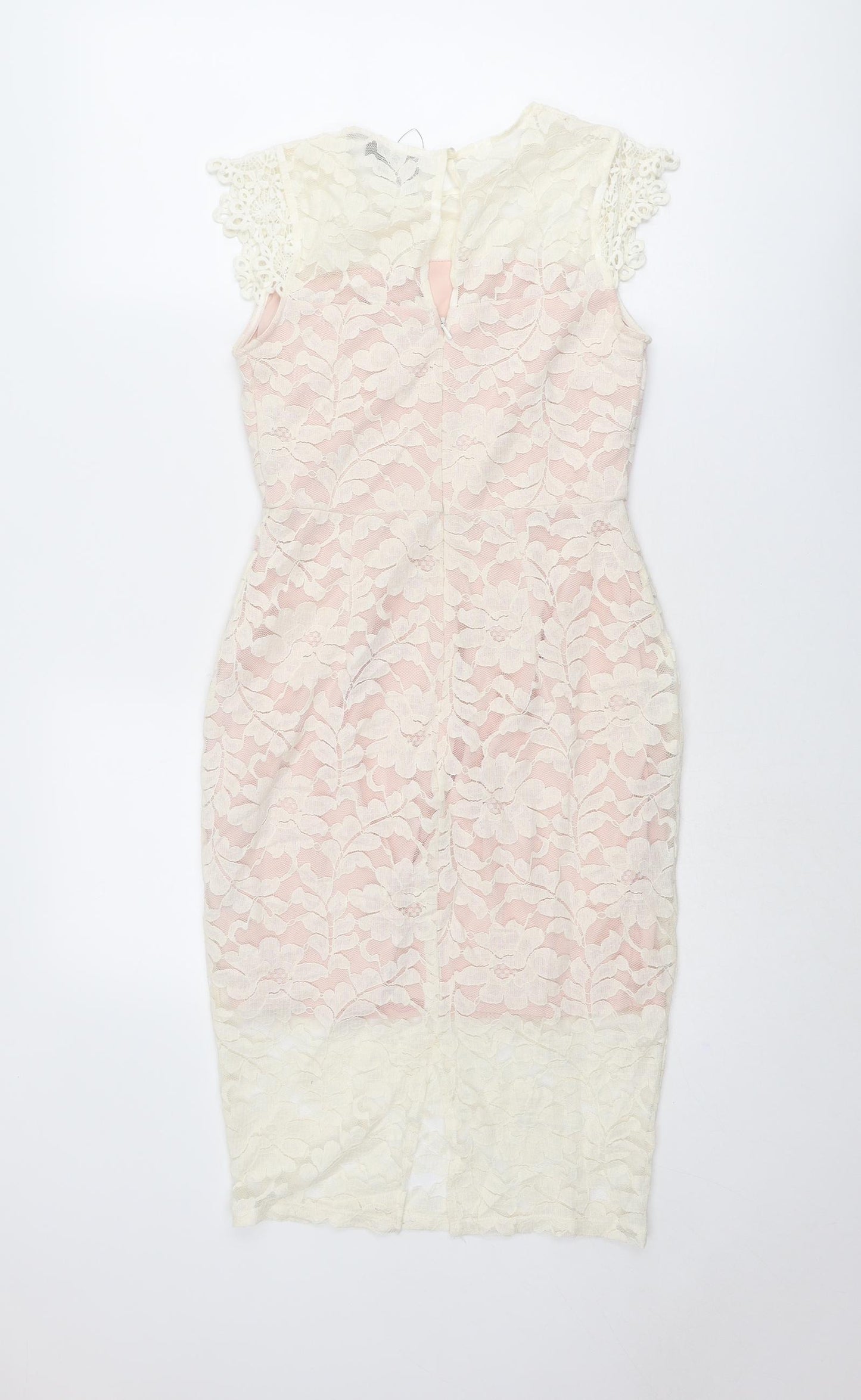 ASOS Womens Ivory Cotton Pencil Dress Size 8 Round Neck Zip