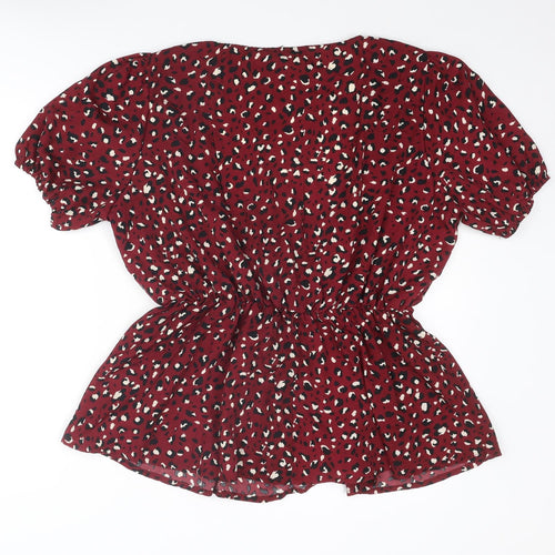 Quiz Womens Red Animal Print Polyester Basic Blouse Size 18 V-Neck - Peplum