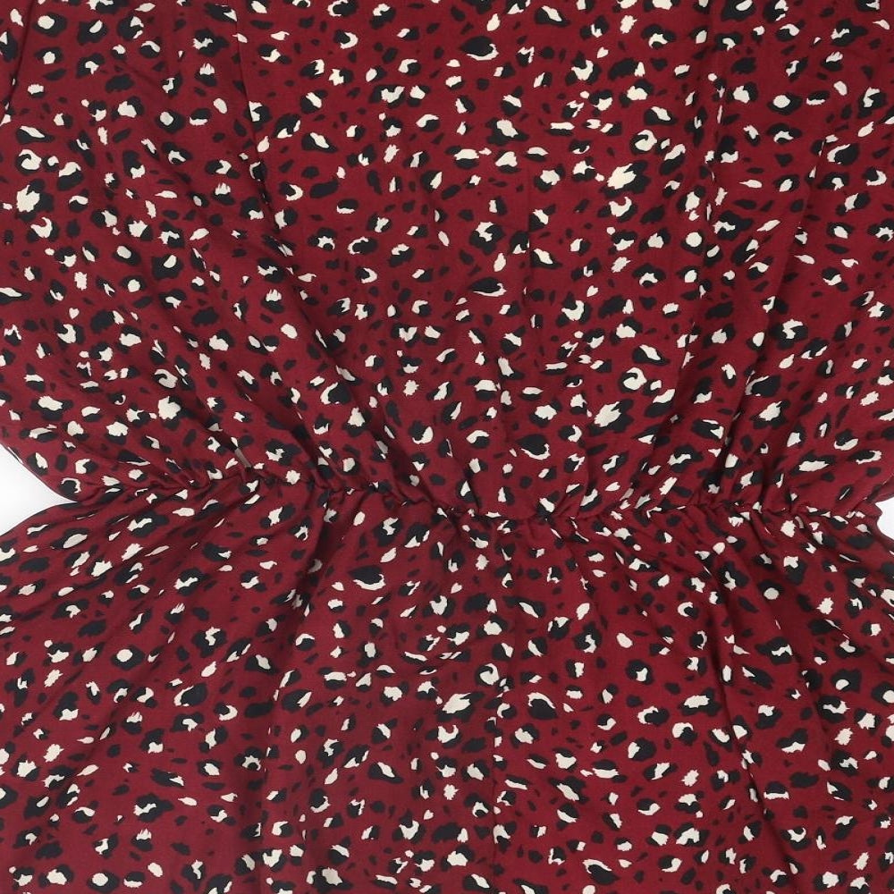 Quiz Womens Red Animal Print Polyester Basic Blouse Size 18 V-Neck - Peplum