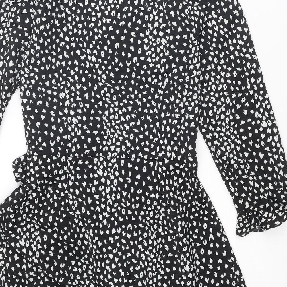 Brave Soul Womens Black Animal Print Polyester Wrap Dress Size XS V-Neck Button