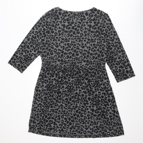 Warehouse Womens Black Animal Print Polyester Shift Size 14 Boat Neck Pullover - Leopard Print