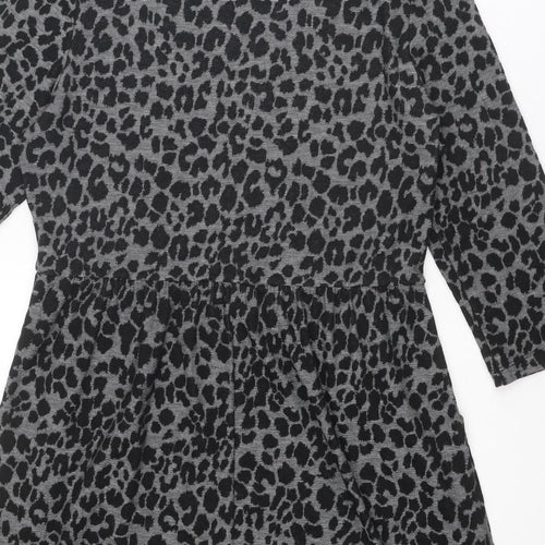 Warehouse Womens Black Animal Print Polyester Shift Size 14 Boat Neck Pullover - Leopard Print