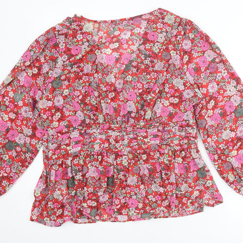 Marks and Spencer Womens Multicoloured Floral Polyester Basic Blouse Size 16 V-Neck - Peplum