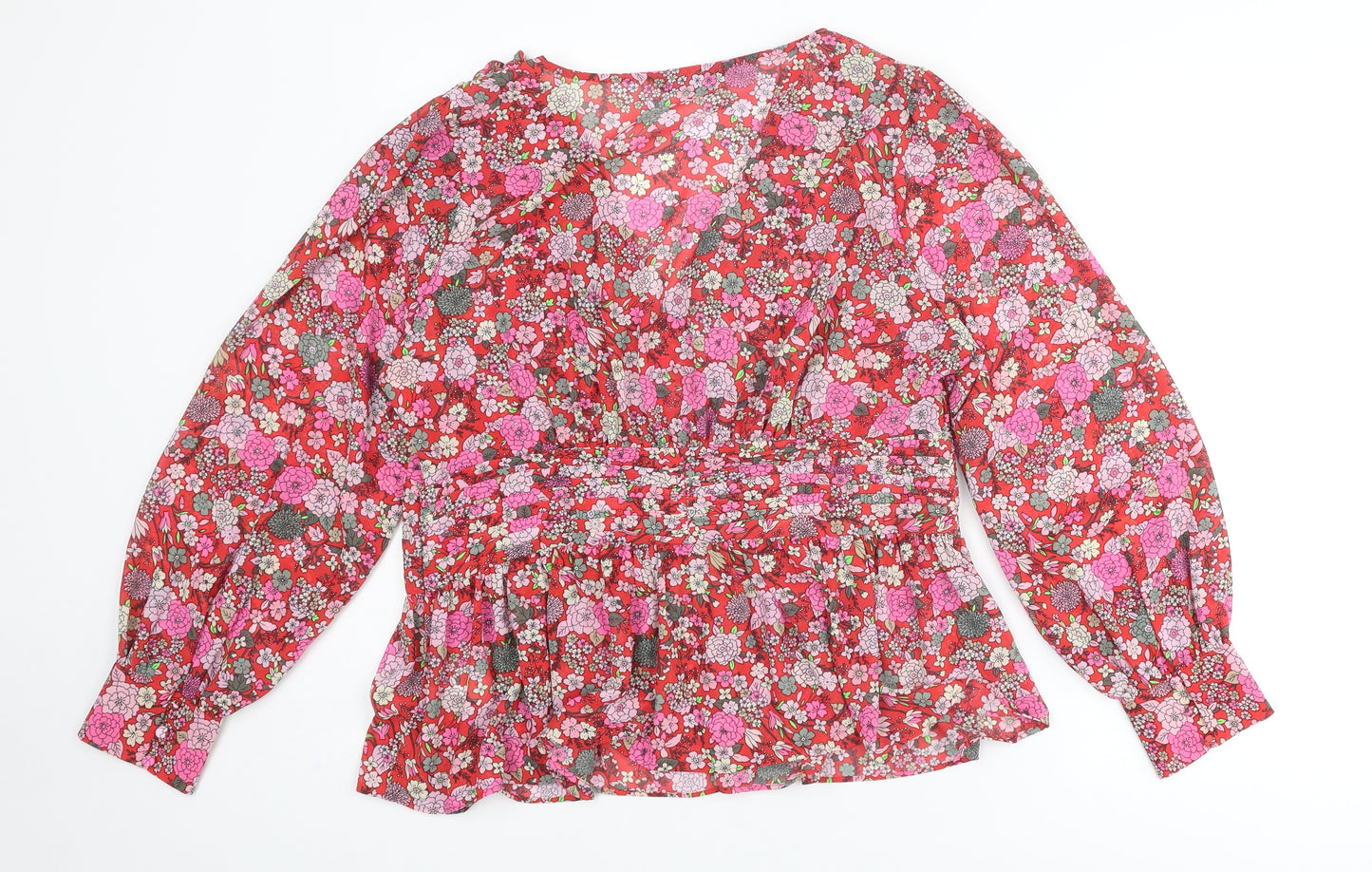 Marks and Spencer Womens Multicoloured Floral Polyester Basic Blouse Size 16 V-Neck - Peplum