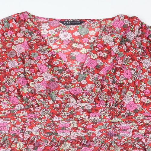 Marks and Spencer Womens Multicoloured Floral Polyester Basic Blouse Size 16 V-Neck - Peplum