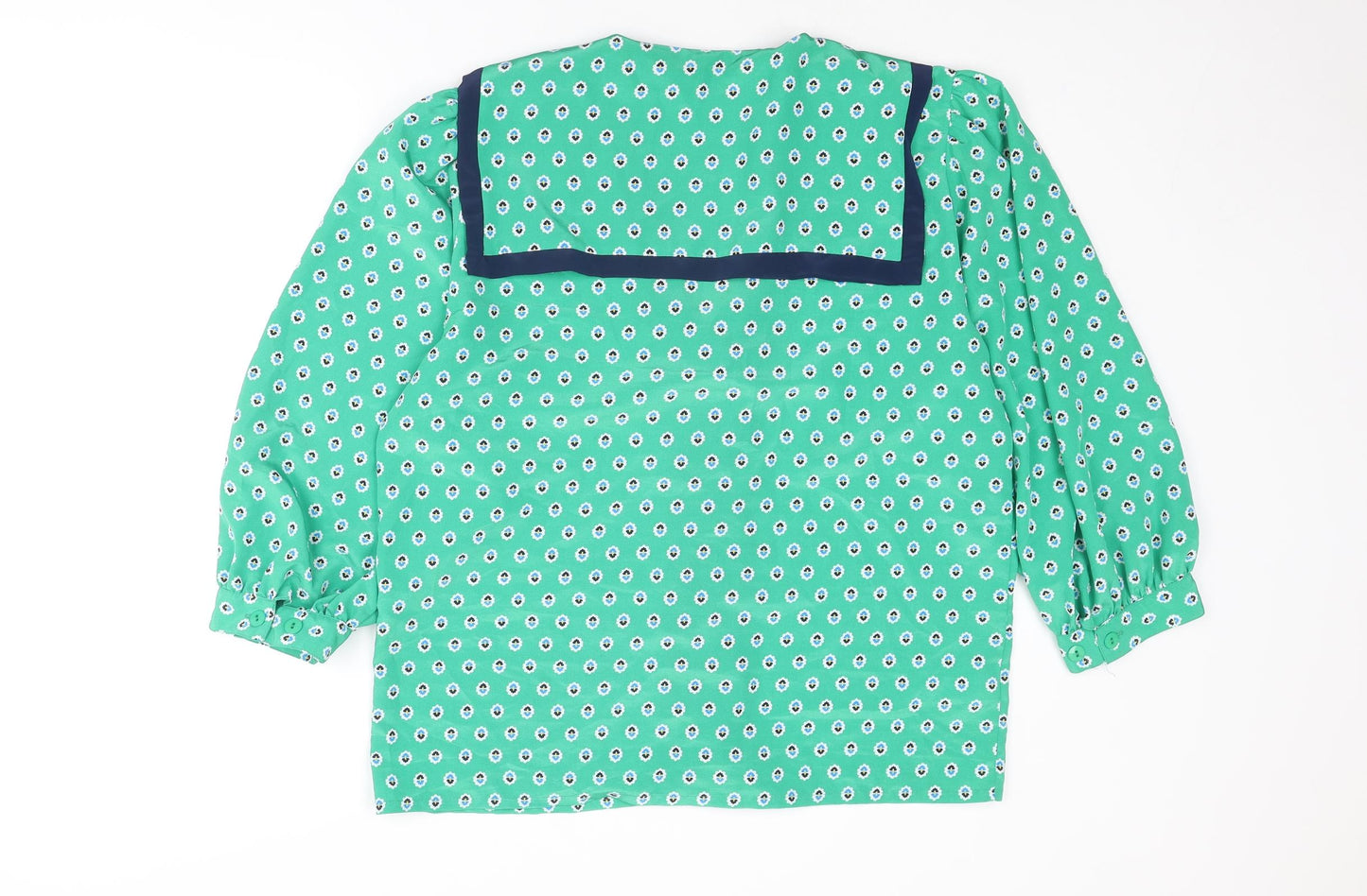Country Casuals Womens Green Geometric Polyester Basic Button-Up Size 14 Collared