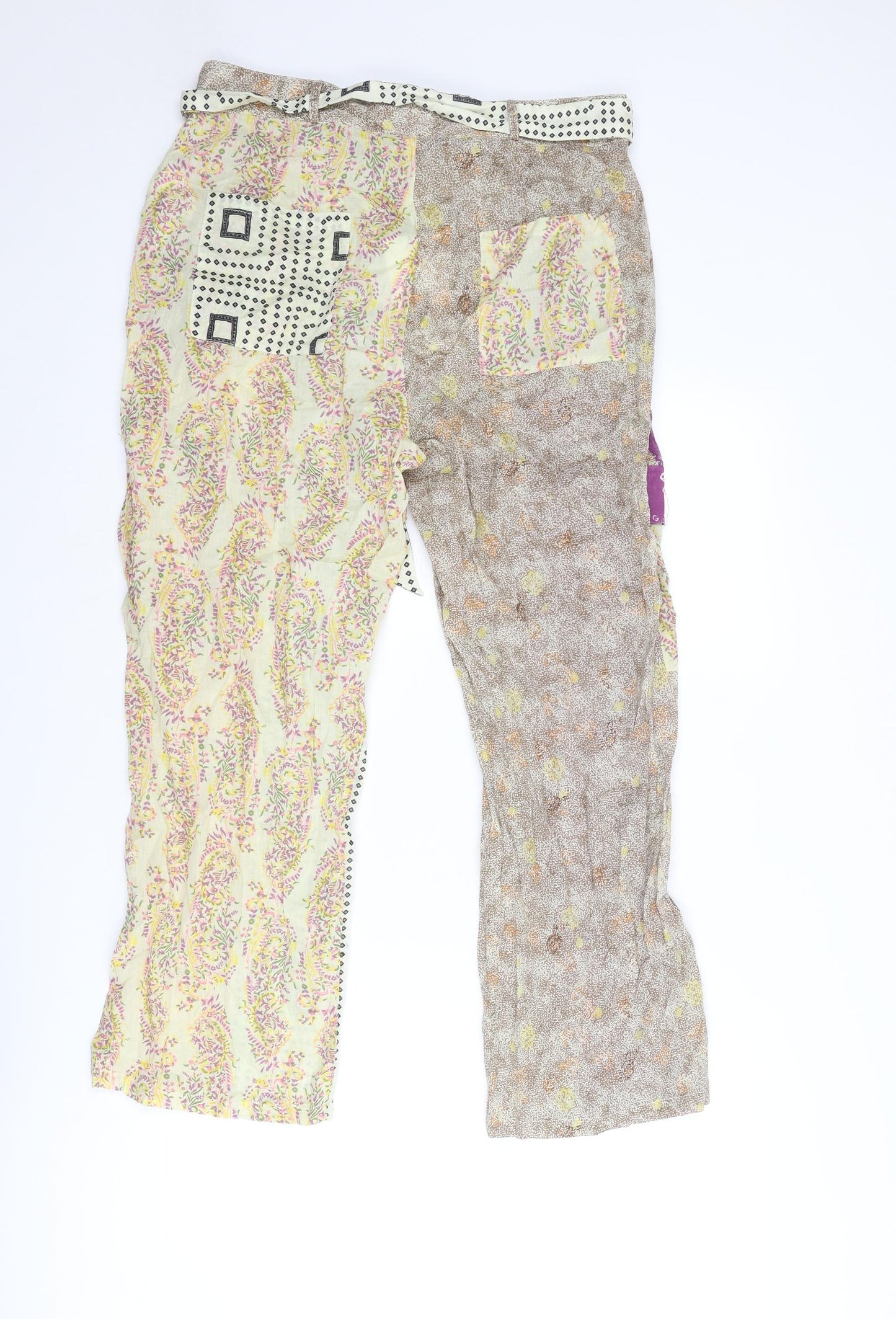 Zara Womens Multicoloured Geometric Cotton Trousers Size L L25 in Regular Button