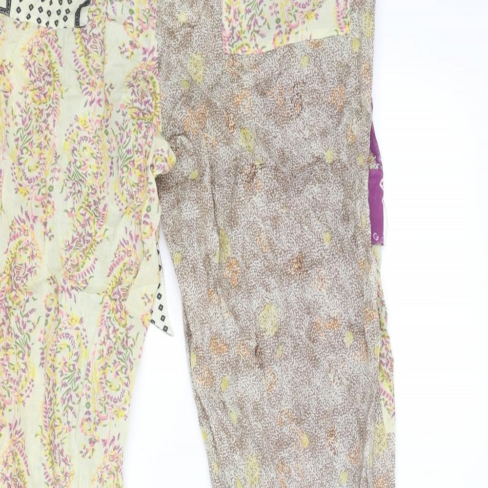 Zara Womens Multicoloured Geometric Cotton Trousers Size L L25 in Regular Button