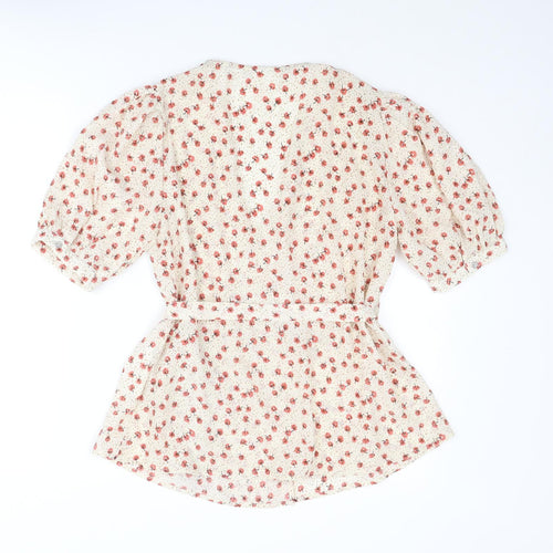 VILA Womens Beige Floral Polyester Wrap Blouse Size 10 V-Neck