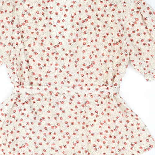 VILA Womens Beige Floral Polyester Wrap Blouse Size 10 V-Neck