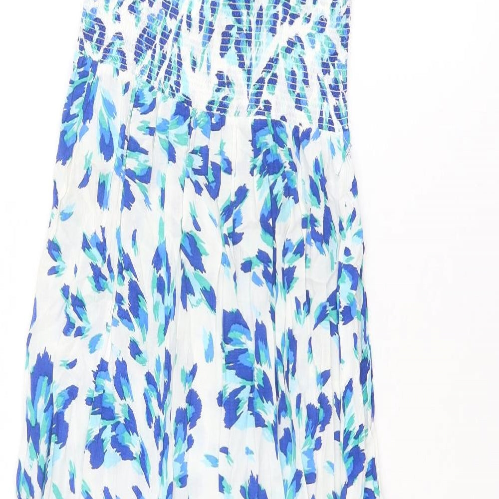 Hush Womens Blue Geometric Viscose A-Line Size 10 Square Neck Pullover - Shirred Top