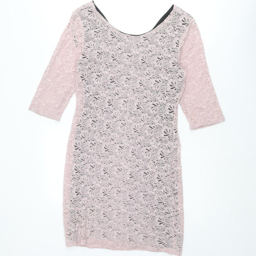 Miss Selfridge Womens Pink Polyester Pencil Dress Size 10 Boat Neck Zip
