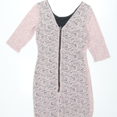 Miss Selfridge Womens Pink Polyester Pencil Dress Size 10 Boat Neck Zip