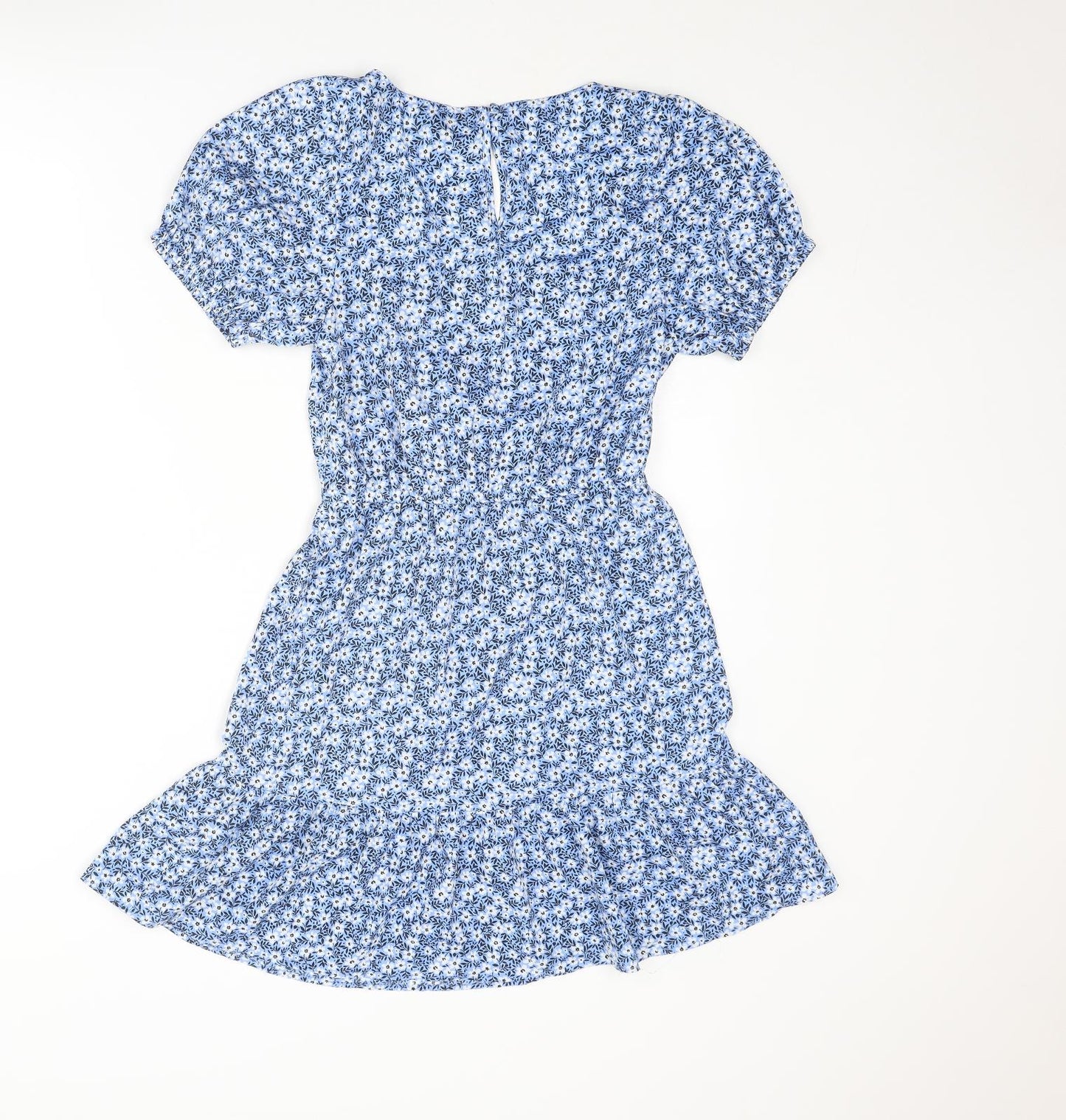 New Look Girls Blue Floral Polyester A-Line Size 13 Years Square Neck Button