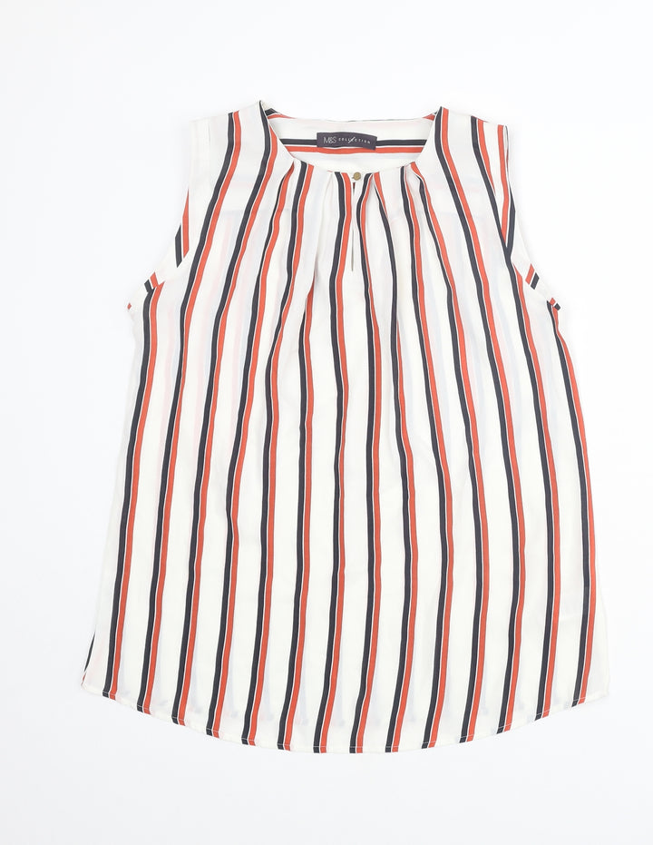 Marks and Spencer Womens Multicoloured Striped Polyester Basic Blouse Size 8 Round Neck