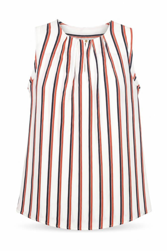Front view of Marks & Spencer women’s multicoloured striped polyester basic blouse, size UK 8, round neck