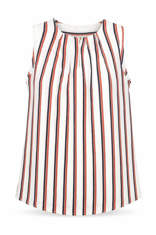 Front view of Marks & Spencer women’s multicoloured striped polyester basic blouse, size UK 8, round neck