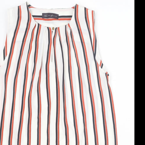 Marks and Spencer Womens Multicoloured Striped Polyester Basic Blouse Size 8 Round Neck