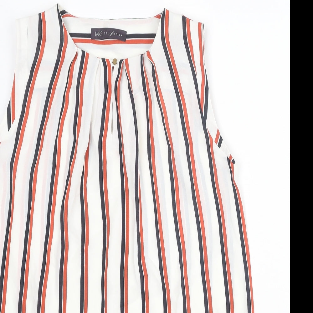 Marks and Spencer Womens Multicoloured Striped Polyester Basic Blouse Size 8 Round Neck