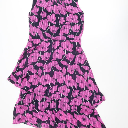 Klass Womens Purple Floral Polyester A-Line Size 10 Boat Neck Zip