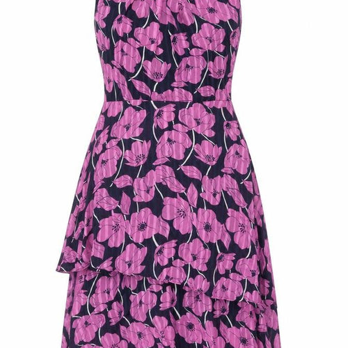 Klass Womens Purple Floral Polyester A-Line Size 10 Boat Neck Zip