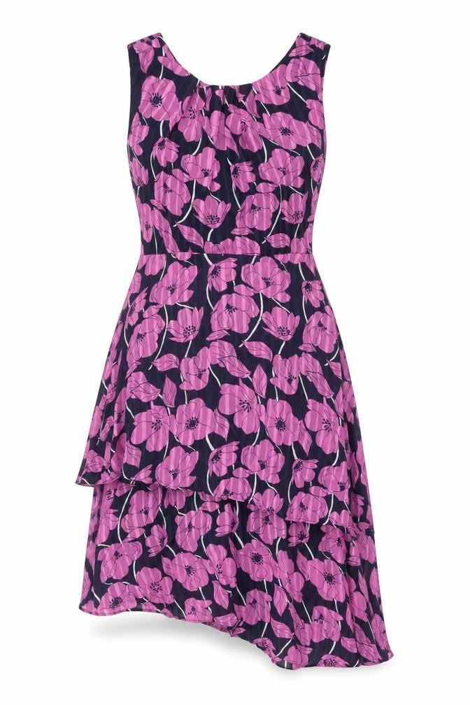 Klass Womens Purple Floral Polyester A-Line Size 10 Boat Neck Zip