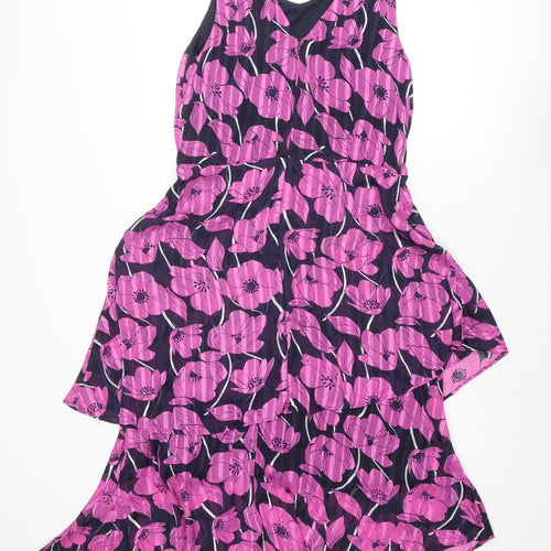 Klass Womens Purple Floral Polyester A-Line Size 10 Boat Neck Zip