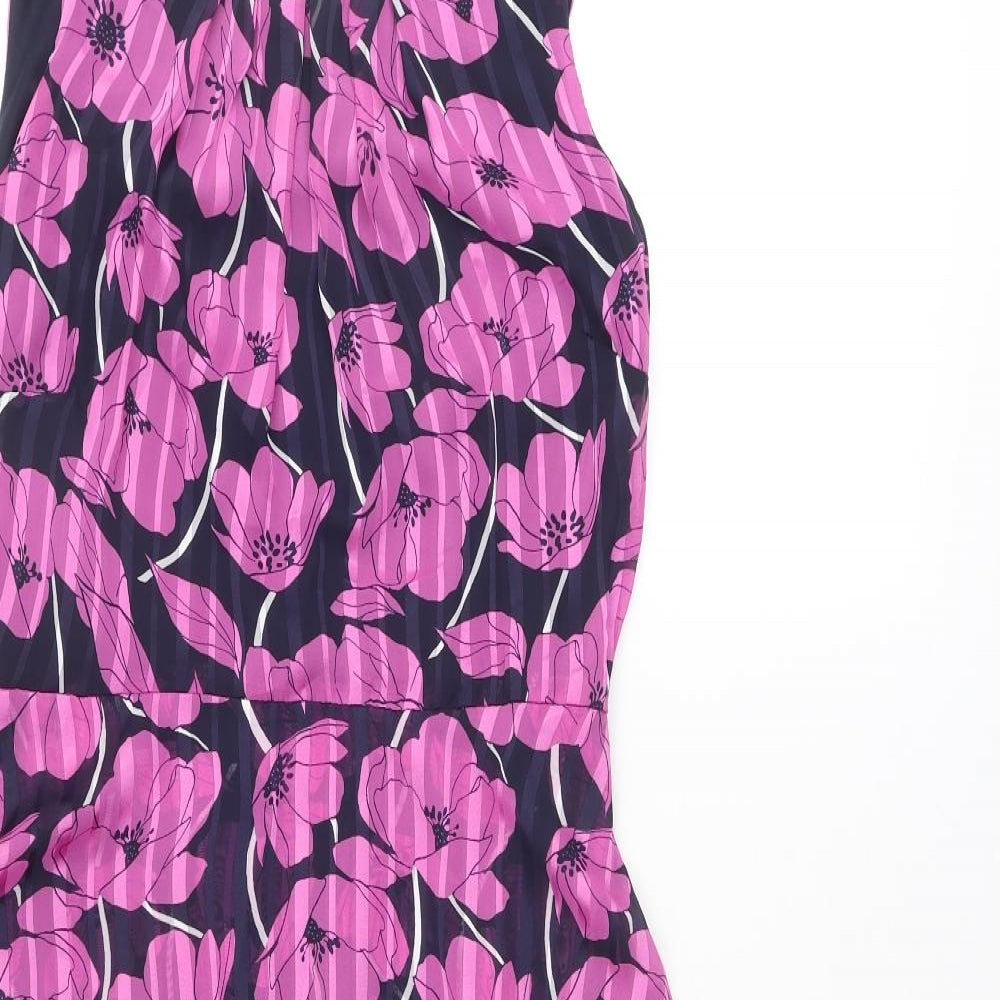 Klass Womens Purple Floral Polyester A-Line Size 10 Boat Neck Zip