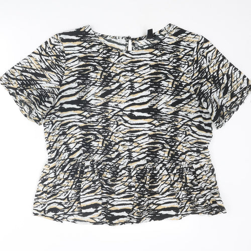 New Look Womens Black Animal Print Polyester Basic Blouse Size 14 Round Neck - Tiger Print