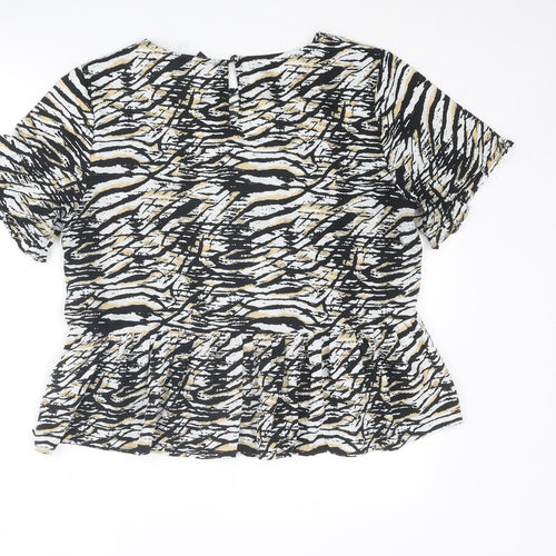 New Look Womens Black Animal Print Polyester Basic Blouse Size 14 Round Neck - Tiger Print