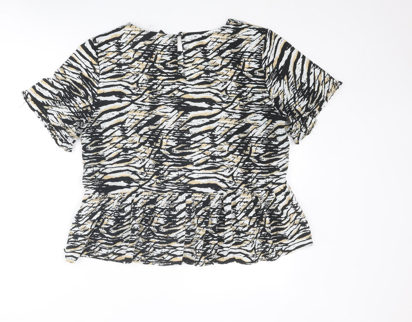New Look Womens Black Animal Print Polyester Basic Blouse Size 14 Round Neck - Tiger Print