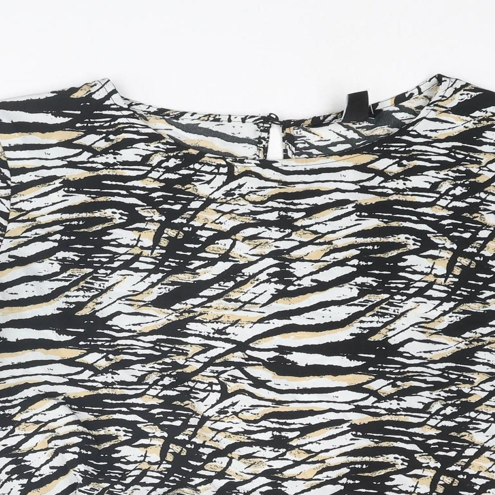 New Look Womens Black Animal Print Polyester Basic Blouse Size 14 Round Neck - Tiger Print