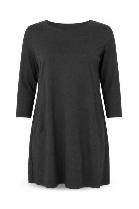 Front view of H&M women’s grey polyester shift, size L, round neck pullover