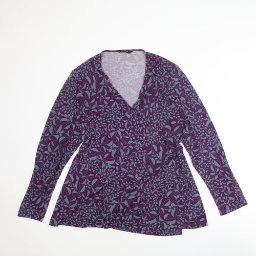 Wardrobe Womens Purple Floral Polyester Basic Blouse Size 16 V-Neck
