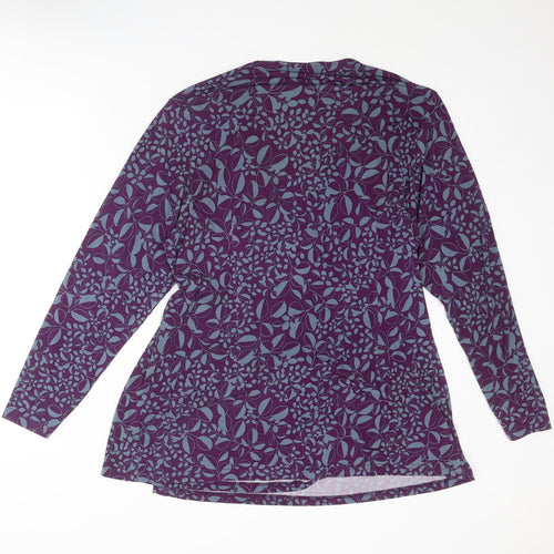 Wardrobe Womens Purple Floral Polyester Basic Blouse Size 16 V-Neck