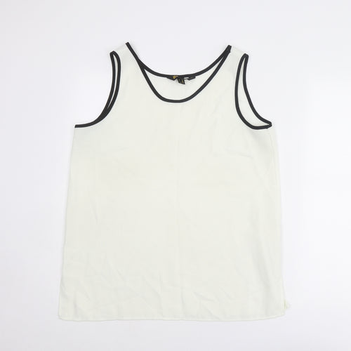 BASSINI Womens Ivory Polyester Basic Tank Size 16 Round Neck
