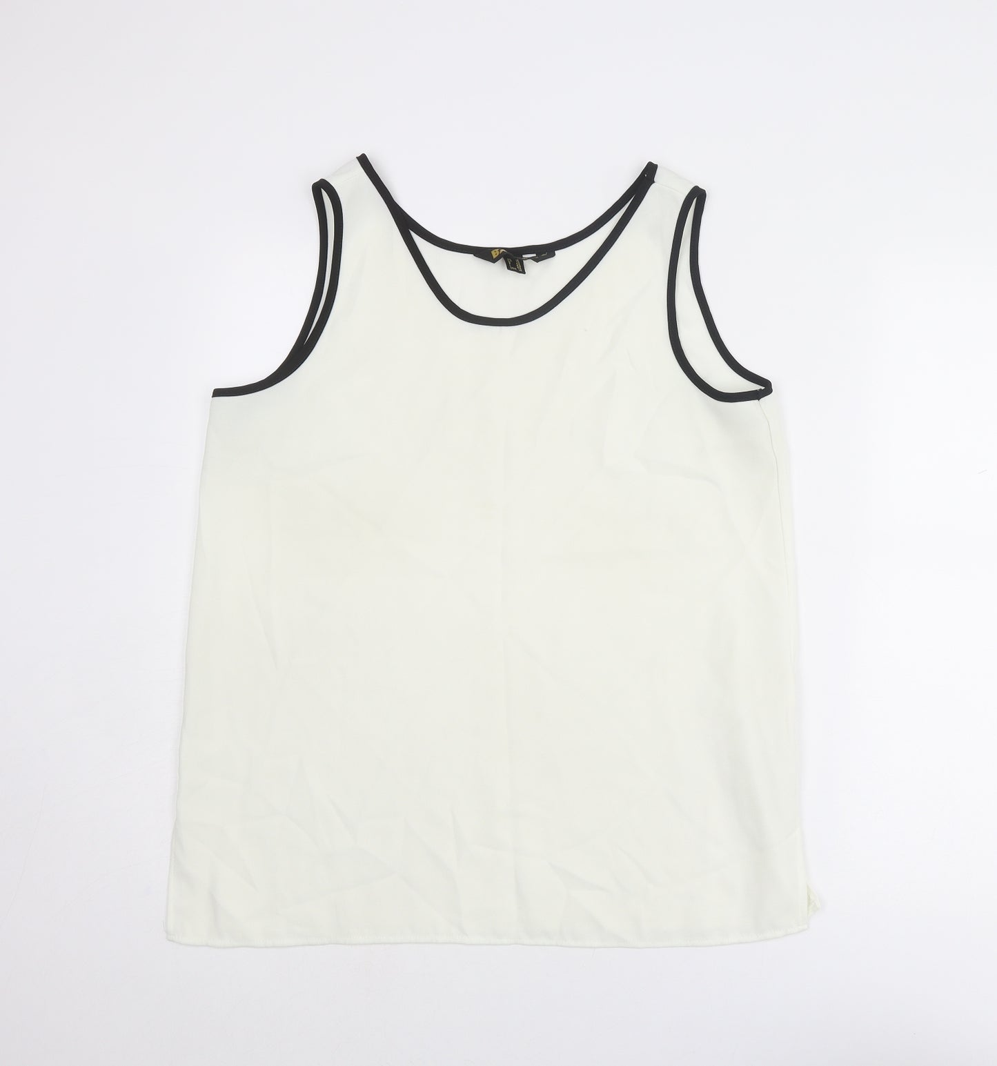 BASSINI Womens Ivory Polyester Basic Tank Size 16 Round Neck